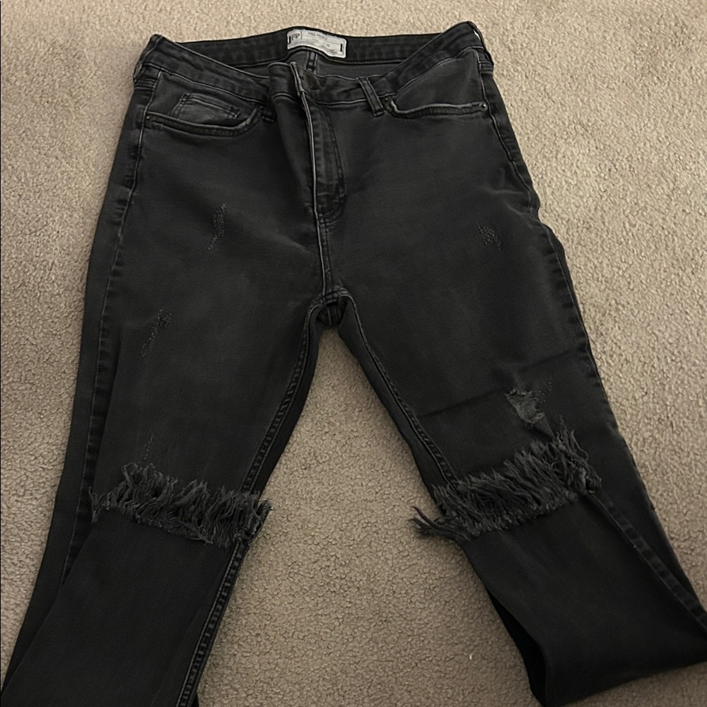 Free People Black Distressed Ankle Jeans